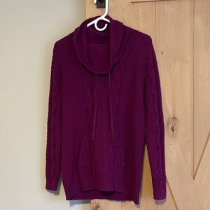 Preswick & Moore Cable Knit Cowl Sweater in Deep Berry